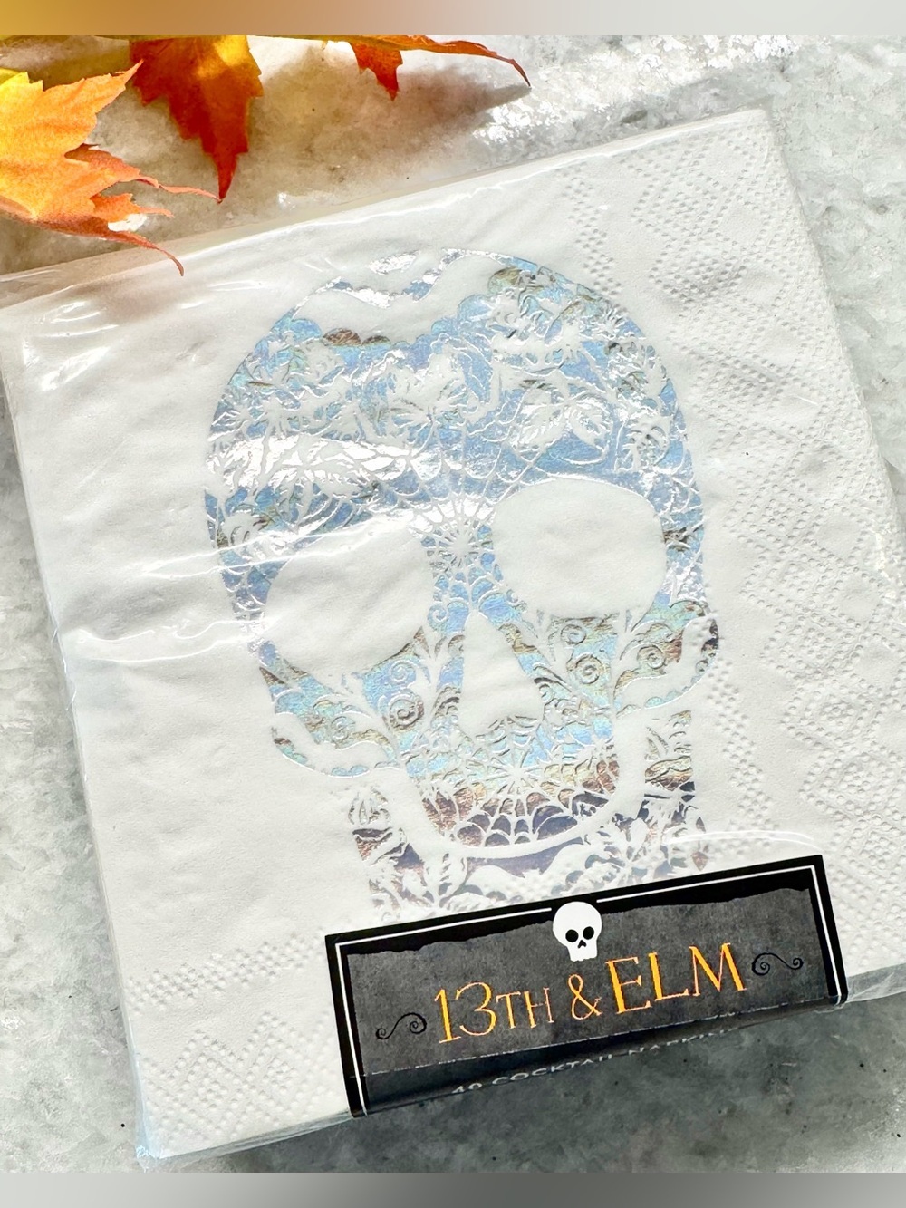 New Spooky Iridescent Rainbow Skull Halloween Beverage Paper Napkins - 40ct